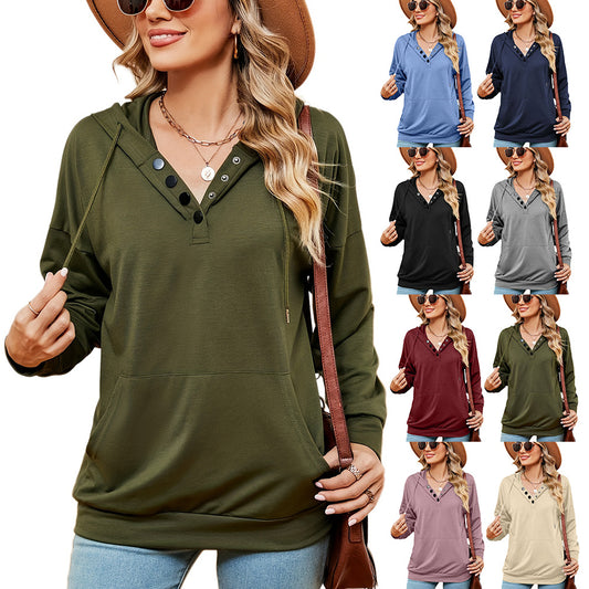 Damen Kapuzenpullover mit modischen Knopfdetails Stalluxe