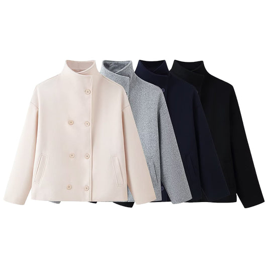 Damen modische Wolljacke mit doppelter Knopfleiste Stalluxe