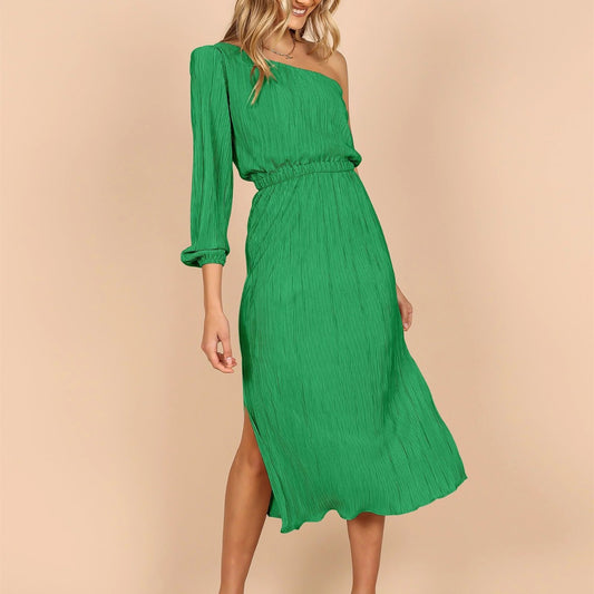 Damen Asymmetrisches Plisseekleid mit Taillengürtel Stalluxe