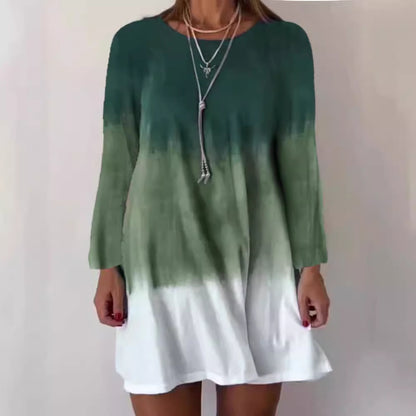 Damen lässiges Langarmkleid mit einzigartigem Farbverlauf und lockerer Silhouette Stalluxe