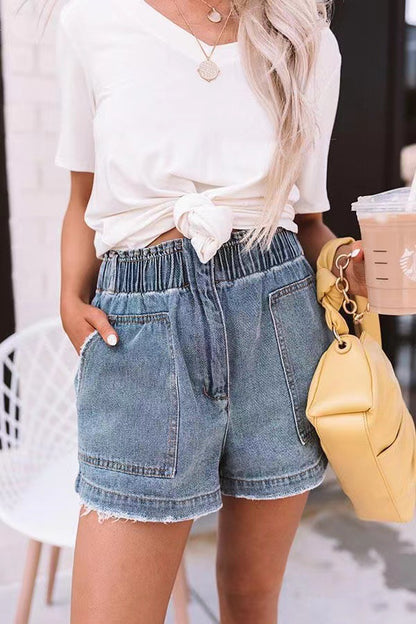 Damen Design-Denim-Shorts mit elastischem Bund und praktischen Taschen Stalluxe