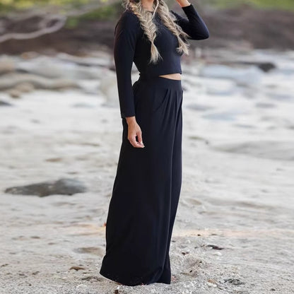 Damen Loungewear-Set mit cropped Oberteil und weit geschnittenen Hosen Stalluxe