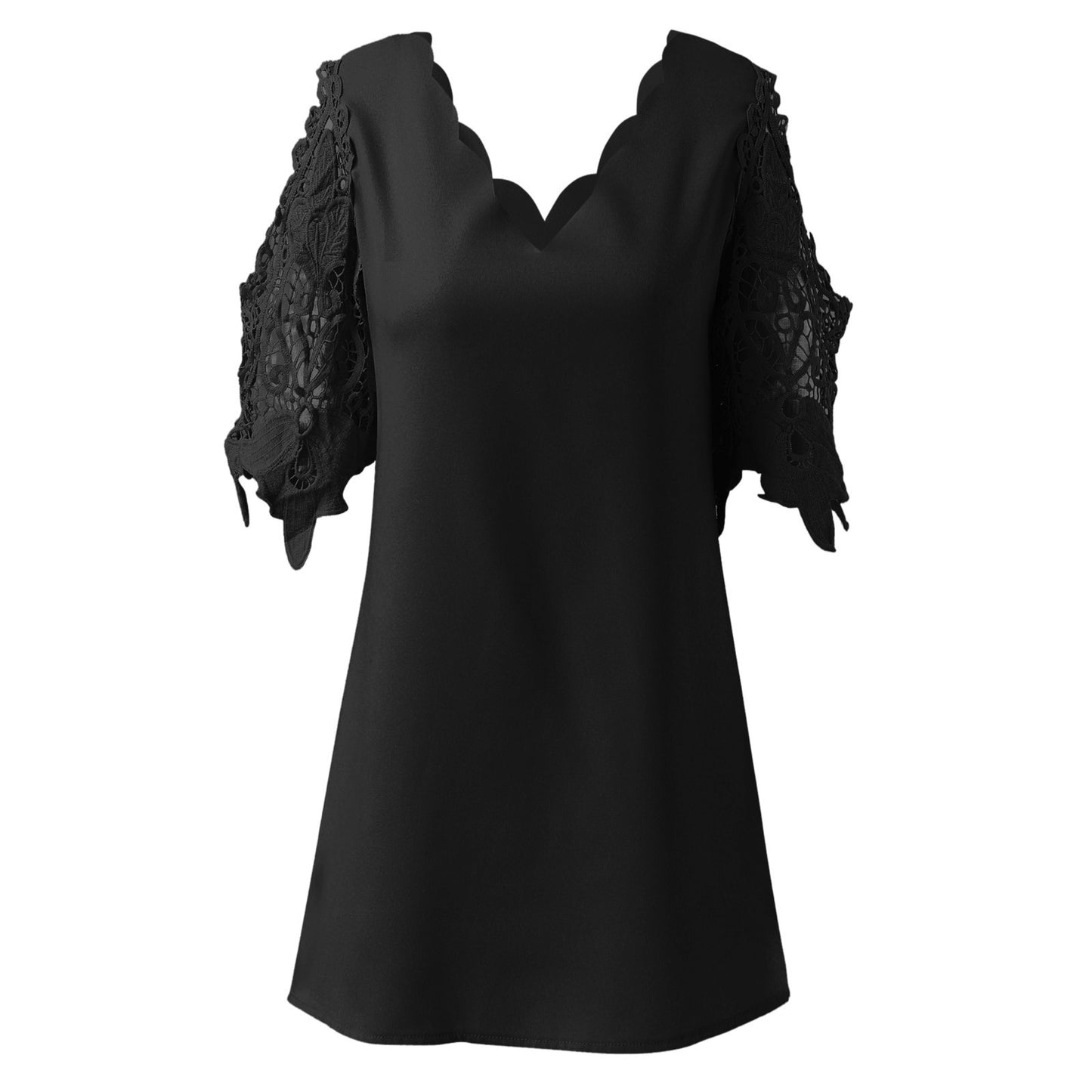 Damen Bluse mit raffinierten Häkelärmeln und scalloped Ausschnitt Stalluxe