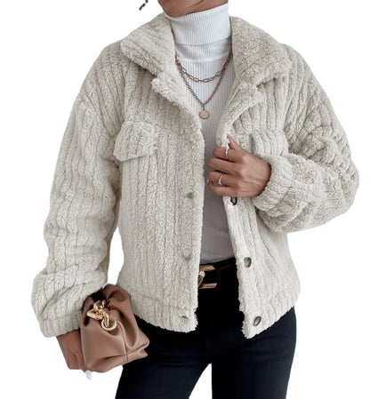 Damen kuschelige Overshirtjacke mit strukturiertem Fell Stalluxe