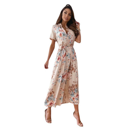 Damen elegantes Maxikleid mit floralen Mustern und taillierbarem Gürtel Stalluxe