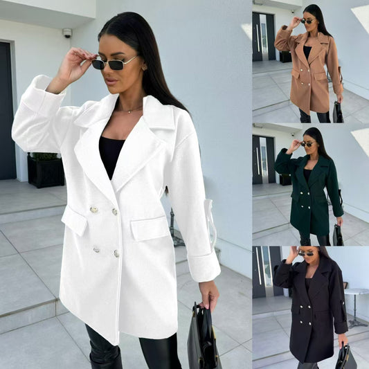 Damen Eleganter Oversized-Doppelreiher-Mantel mit strukturiertem Obermaterial Stalluxe