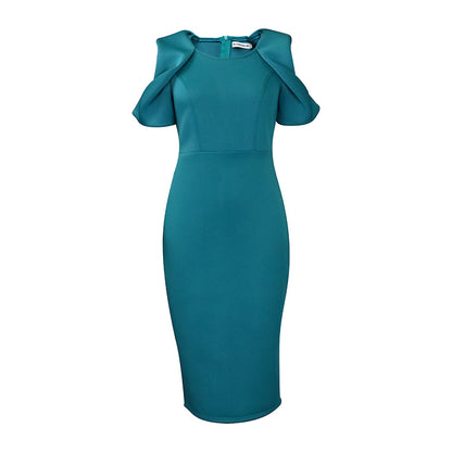 Damen Elegantes Figurbetontes Midi-Kleid mit Voluminösen Puffärmeln Stalluxe