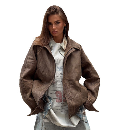Damen Lederjacke mit lässigem Schnitt und oversized Passform Stalluxe