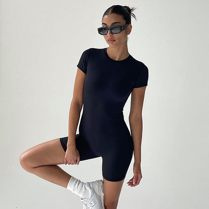 Damen eleganter Kurzoverall mit eng anliegendem Schnitt und Rundhalsausschnitt Stalluxe