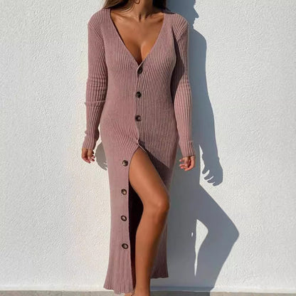 Damen Knielanges Wickelkleid mit Knopf-Details und seitlichem Schlitz Stalluxe