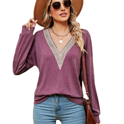 Damen V-Ausschnitt Pullover mit Spitzenakzenten und lässigem Schnitt Stalluxe