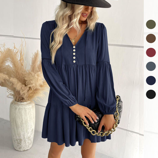 Damen lässiges Tunika-Kleid mit Knopfdetail und Volant-Design Stalluxe