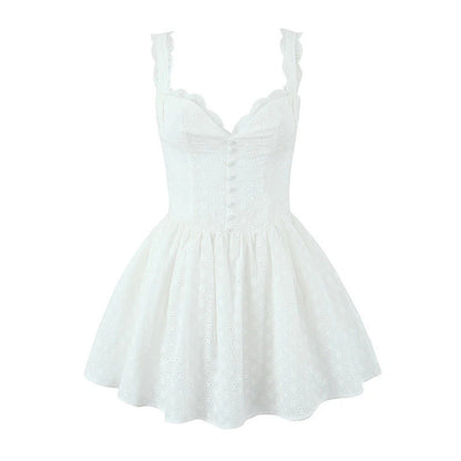 Damen figurbetontes Sommerkleid mit Details aus Spitze und Knopfleiste Stalluxe