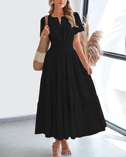 Damen Maxikleid mit modischem V-Ausschnitt und luftigen Rüschen Stalluxe