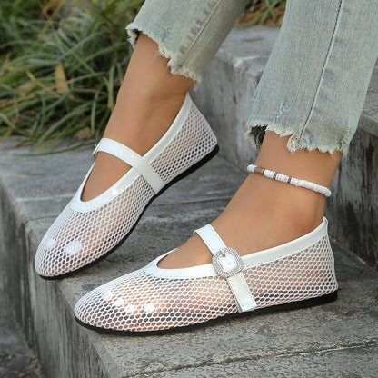 Damen elegante Ballerinas mit atmungsaktivem Netzdesign und modischem Riemchen Stalluxe