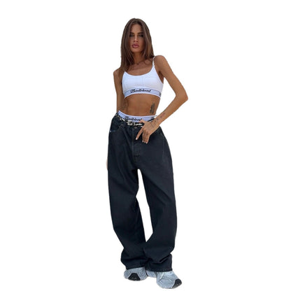 Damen weite Jeans mit modischem hohen Bund Stalluxe