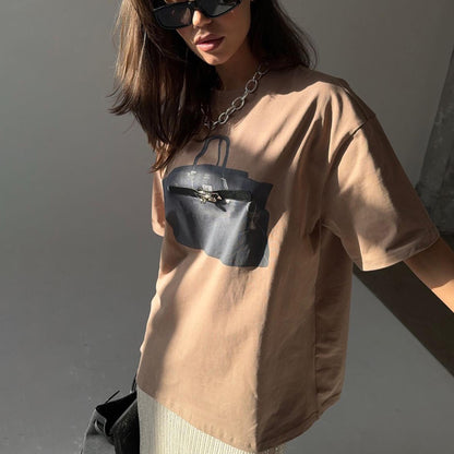Damen Oversized T-Shirt mit trendigem Handtaschen-Print Stalluxe