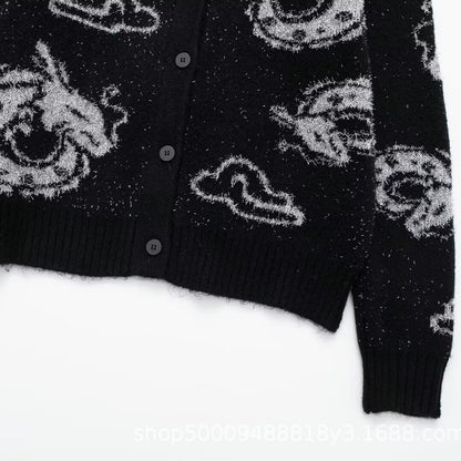 Damen Strickjacke mit einzigartigem Drachenmuster und Knopfverschluss Stalluxe