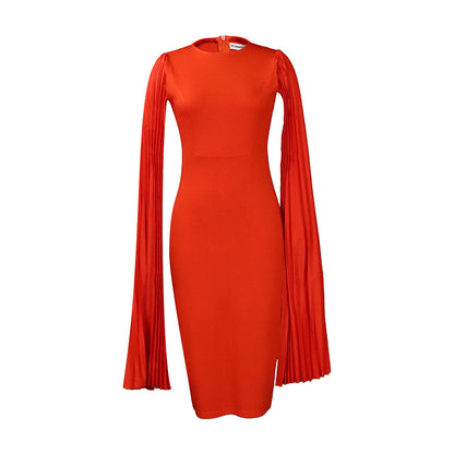 Damen Körperbetontes Kleid mit eleganten Drapierungen und langen Ärmeln Stalluxe Orange