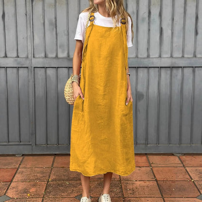 Damen lässiges Leinen-Trägerkleid mit praktischen Taschen Stalluxe