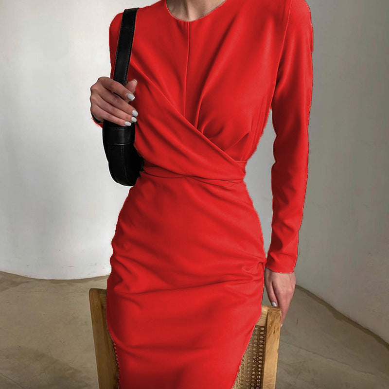 Damen Elegantes Wickelkleid mit langem Arm und fließendem Schnitt Stalluxe