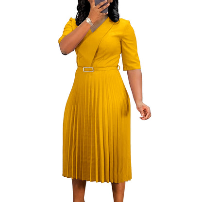 Damen Plissiertes Midikleid mit eleganter Taillierung und praktischem Gürtel Stalluxe