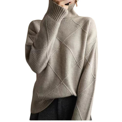 Damen kuscheliger Stehkragenpullover mit strukturiertem Strickmuster Stalluxe