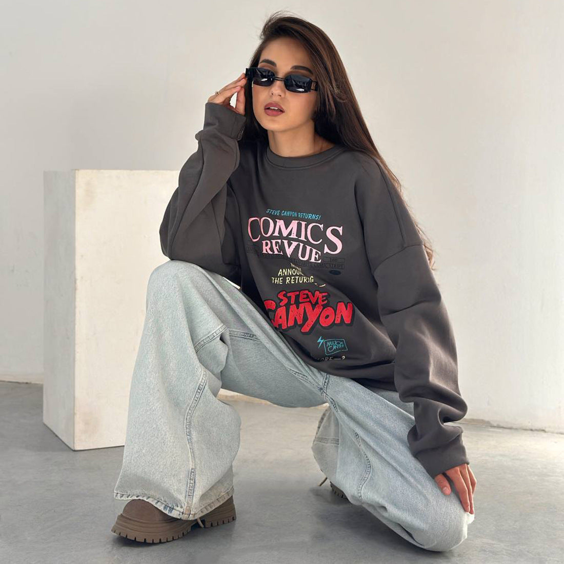 Damen Oversized Sweatshirt mit auffälligem Grafikdruck Stalluxe