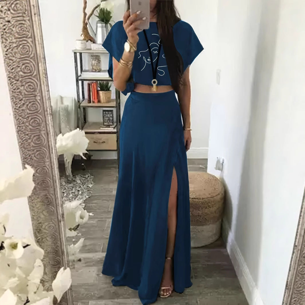 Damen Zweiteiliges Outfit mit cropped Oberteil und hohem Schlitzrock Stalluxe