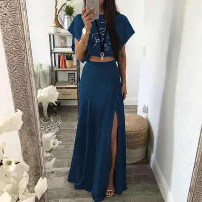 Damen Zweiteiliges Outfit mit cropped Oberteil und hohem Schlitzrock Stalluxe