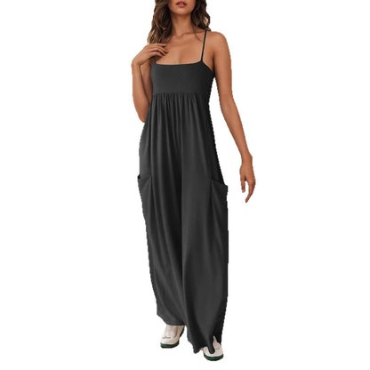 Damen lässiger Jumpsuit mit breitem Bein und verstellbaren Trägern Stalluxe
