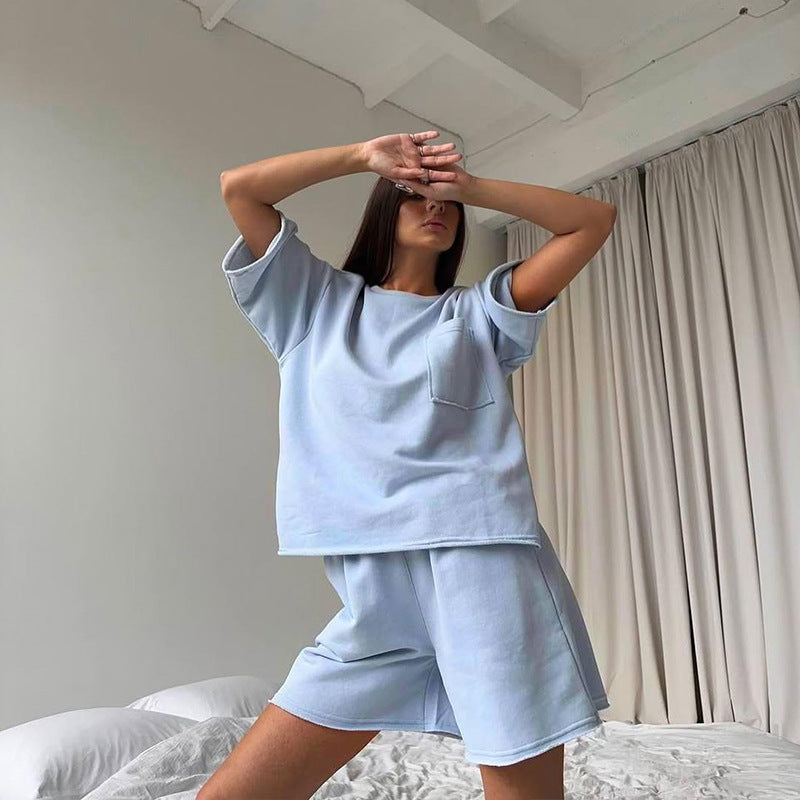 Damen lässiges Lounge-Set aus atmungsaktivem Material mit oversized T-Shirt und Shorts Stalluxe