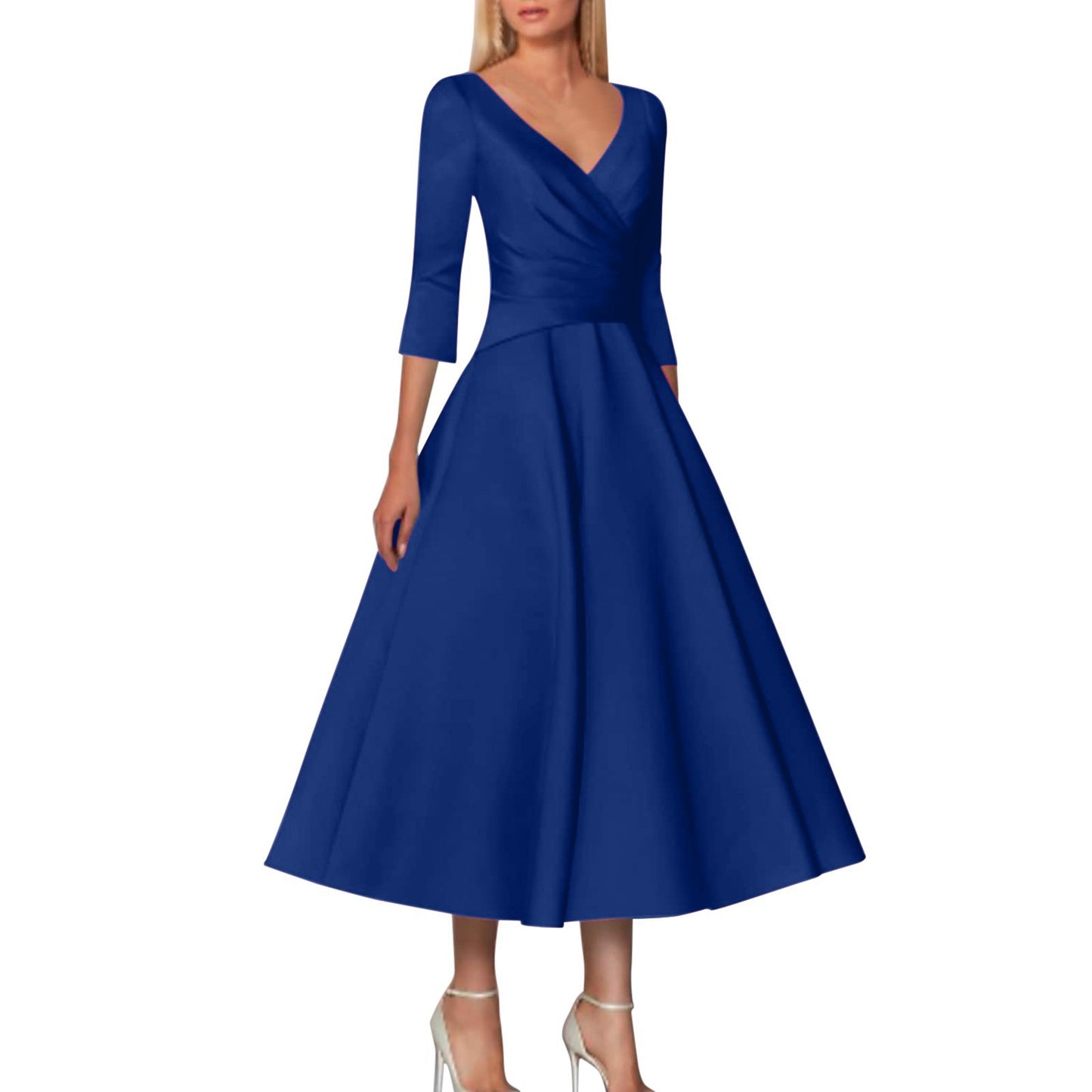 Damen Wickelkleid mit elegantem V-Ausschnitt und schwingendem Saum Stalluxe
