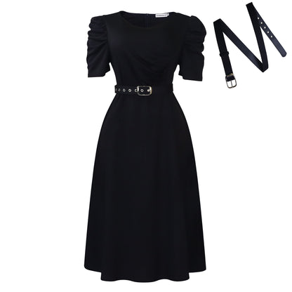Damen Midi-Kleid mit voluminösen Puffärmeln und schickem Taillengürtel Stalluxe