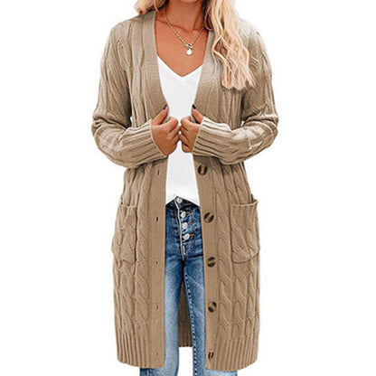 Damen Langer Strickcardigan mit Zopfdesign und praktischen Taschen Stalluxe