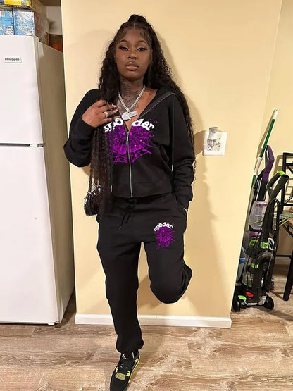 Damen Kapuzenjacke und Jogginghose Set mit auffälligem Webdesign Stalluxe