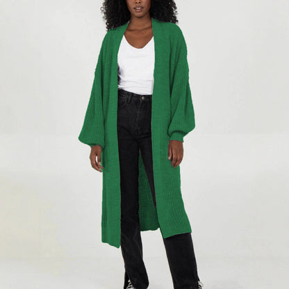 Damen Langer Strickcardigan mit voluminösen Ärmeln und offenem Schnitt Stalluxe