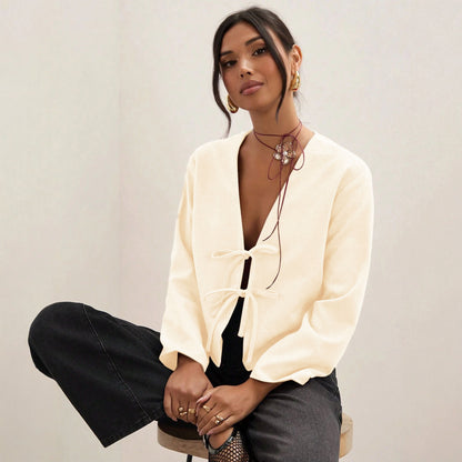 Damen Kurzarmbluse mit dekorativem Knoten Stalluxe