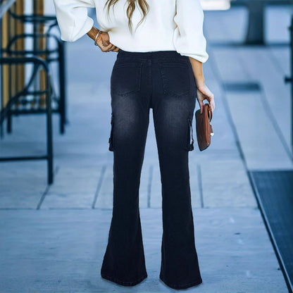 Damen Bootcut Cargo-Jeans mit hohem Taillenbund und praktischen Taschen Stalluxe