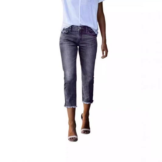 Damen 3/4 Jeans mit modischem Fransenabschluss Stalluxe
