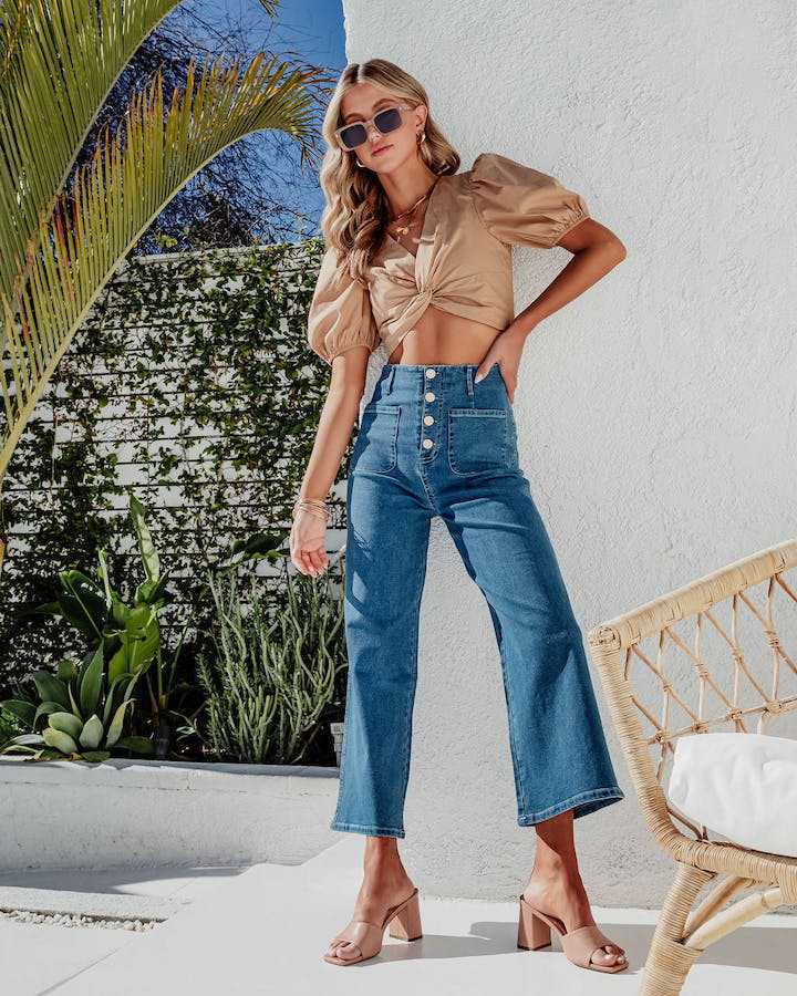 Damen Weite Jeanshose mit hohem Bund Stalluxe