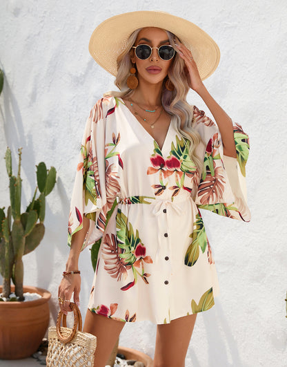 Damen Freizeit-Kleid mit floralem Design und Taillengürtel Stalluxe