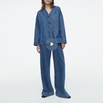 Damen lässiges Denim-Jacket-Hosen-Set mit Übergrößen Stalluxe