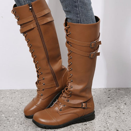 Damen Hochwertige Schnürstiefel mit modischen Riemen und robuster Sohle Stalluxe