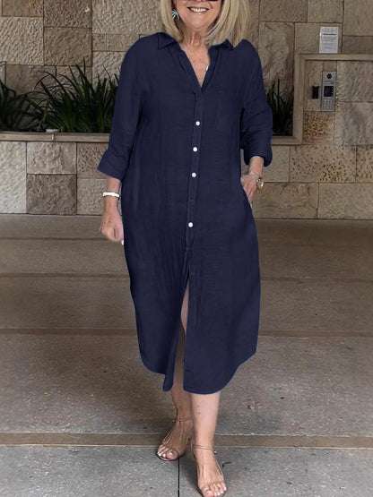 Damen Leichtes Sommerkleid mit Knopfleiste und langen Ärmeln Stalluxe