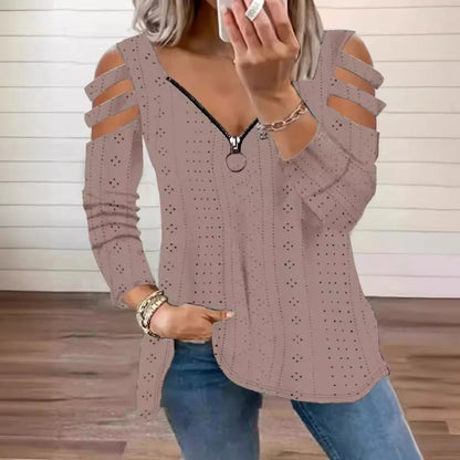 Damen modisches Oberteil mit Cut-Out-Ärmeln und tiefem V-Ausschnitt Stalluxe
