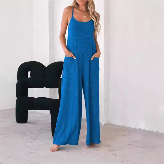 Damen Lässiger Jumpsuit mit weit geschnittenem Bein und praktischen Taschen Stalluxe