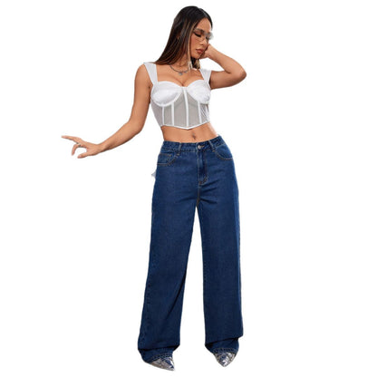 Damen Weite Jeanshose mit hohem Bund und lässigem Schnitt Stalluxe