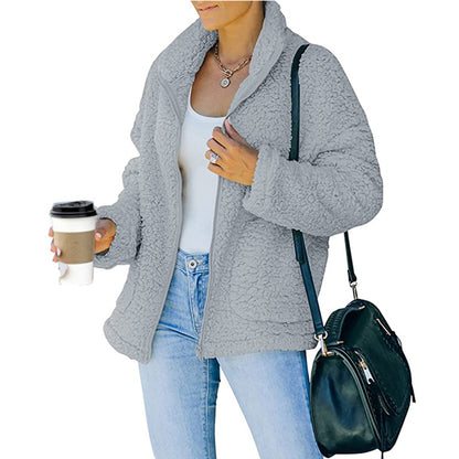 Damen kuschelige Fleecejacke mit Oversized-Schnitt und tiefem Kragen Stalluxe