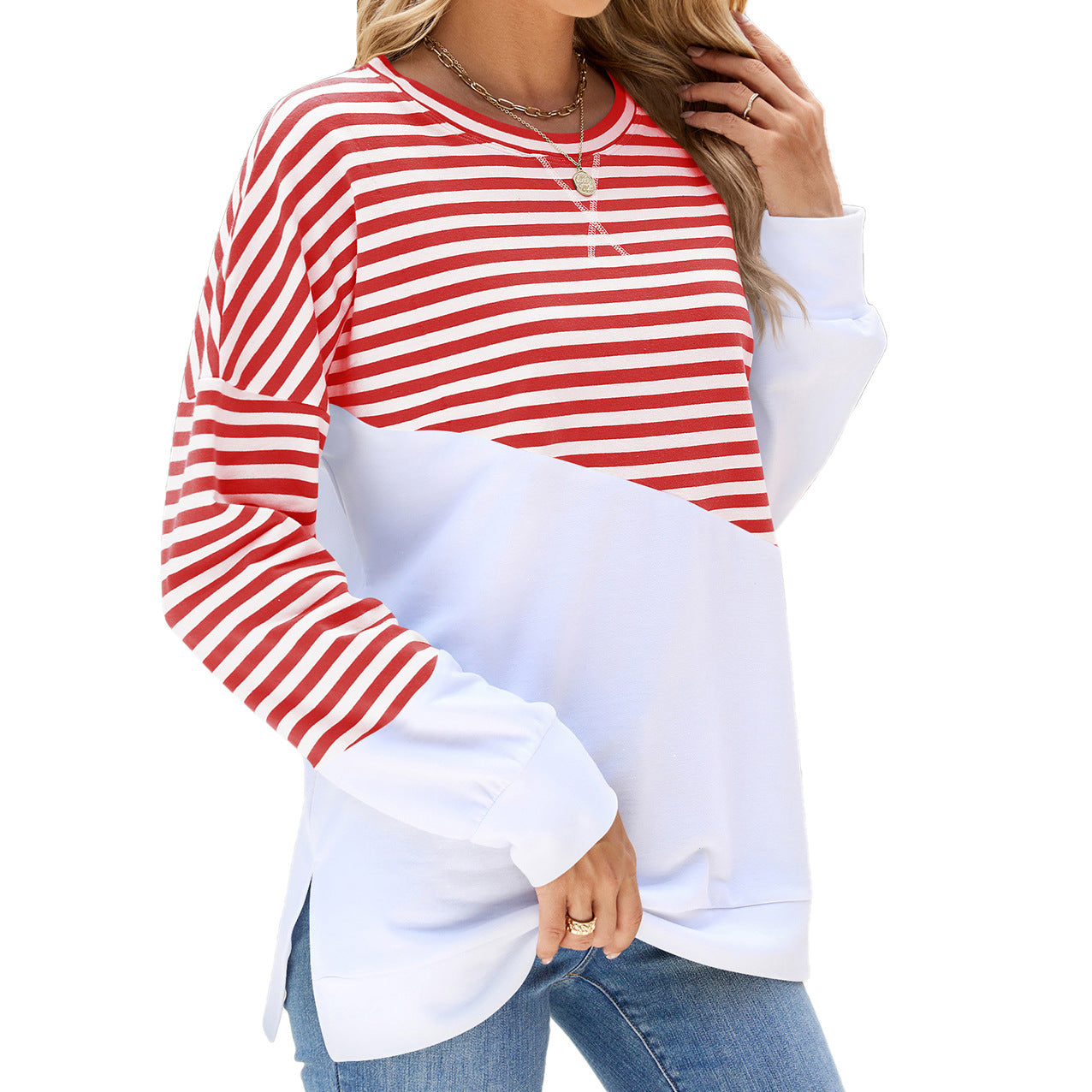 Damen lässiges Sweatshirt mit gestreiftem Design und abgesetztem Saum Stalluxe